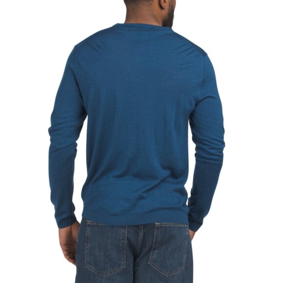 JACK VICTOR Blue Wool And Cashmere Blend Ramezay Long Sleeve V-neck Sweater - Picture 2 of 2